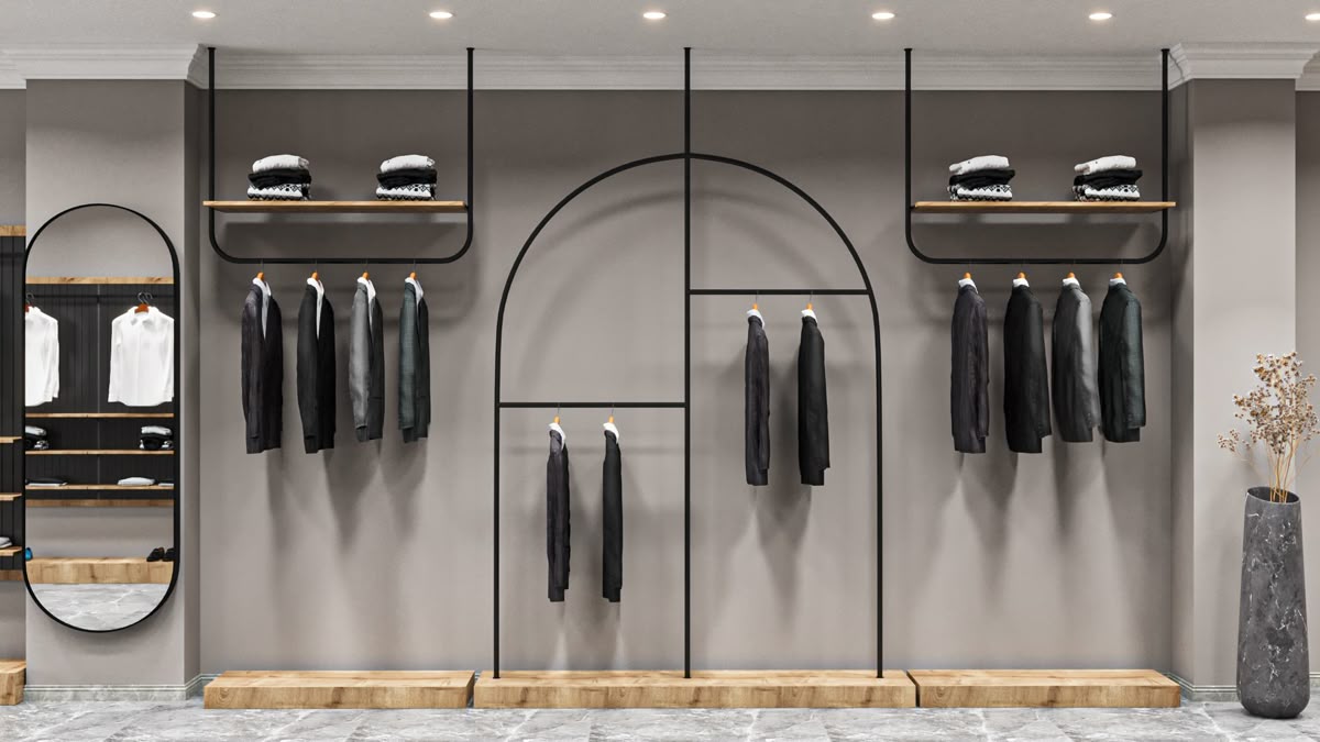 mẫu gi&aacute; treo quần &aacute;o shop thời trang đẹp