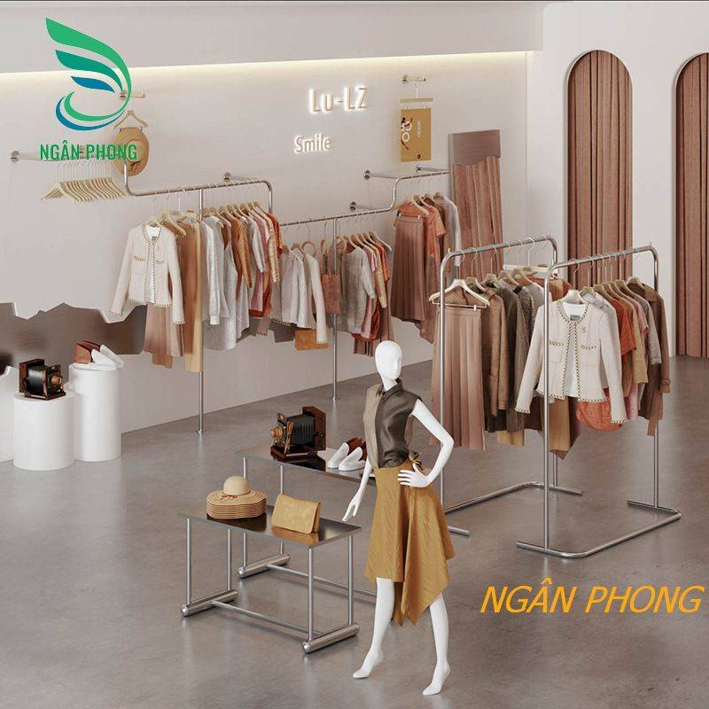 GIÁ TREO QUẦN ÁO SHOP THỜI TRANG INOX 304-DÀI 120CM